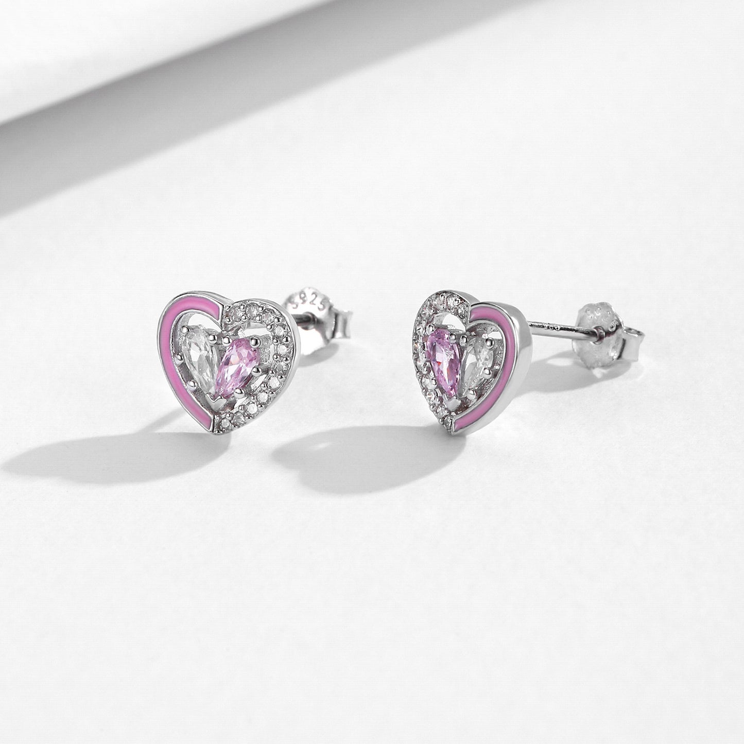 Planderful Everyday Genie Earrings – Elegant Pink Enamel Heart with Zircon Accents