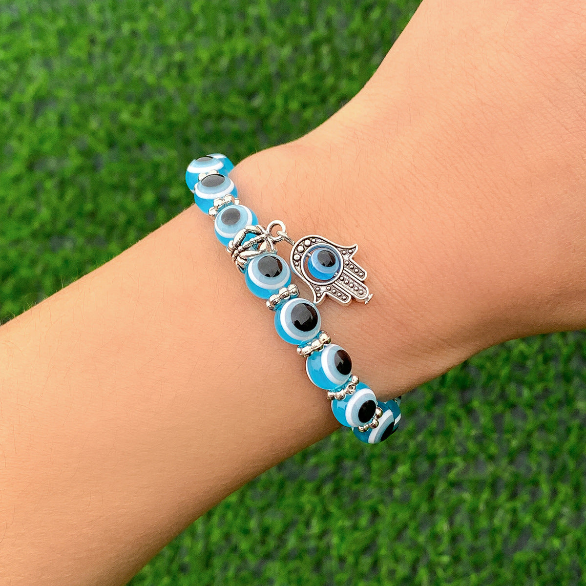 Planderful Beaded Eye Palm Pendant Bracelet Personalized European Style Statement Jewelry for Women
