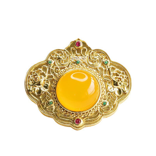Yellow Chalcedony Zircon Ruyi Pendant