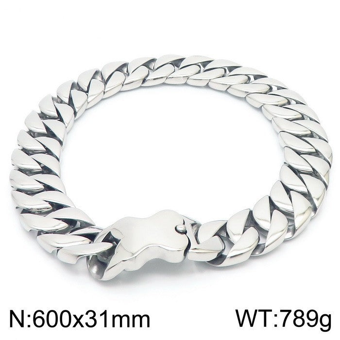 Trend Bone Buckle Necklace Decoration, Simple And Encrypted Sand Surface Cuban Chain Titanium