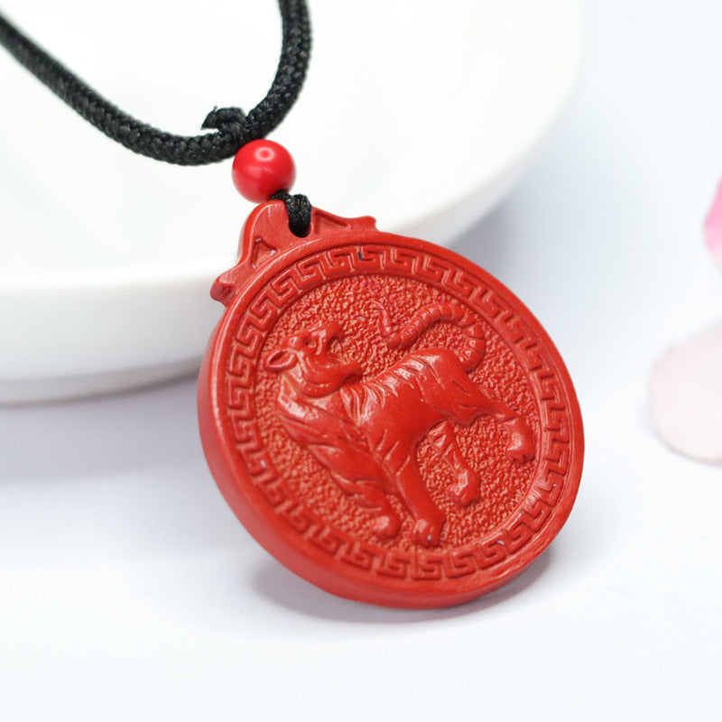Blessed Round Tiger Brand Pendant with Cinnabar Stone by Planderful Collection