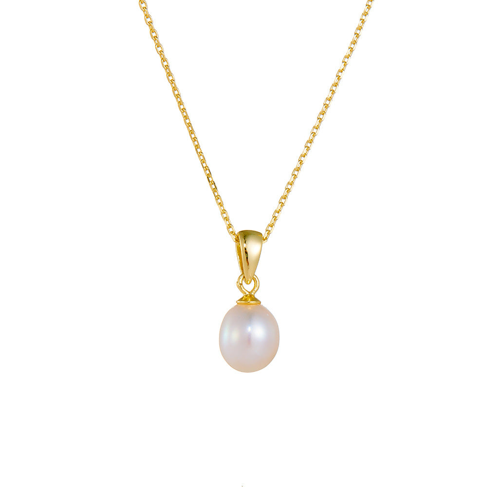 925 Sterling Silver Natural Freshwater Pearl Necklace Elegant Niche Jewelry Necklace