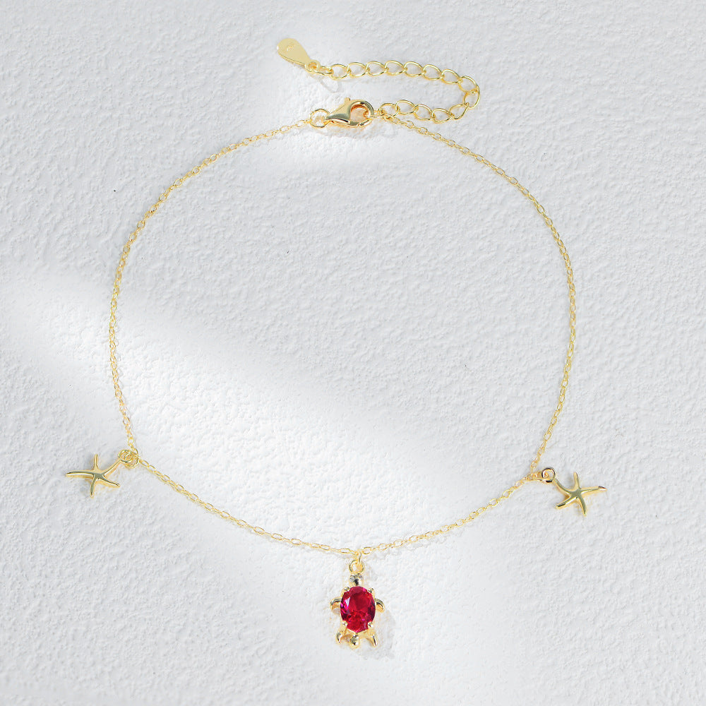 Bohemian S925 Sterling Silver Turtle Starfish Pendant Anklet Girl Tide Foot Bracelet