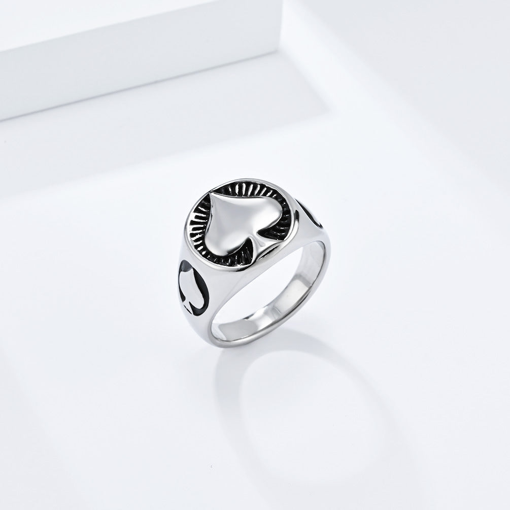 European and American Style Poker Spade Titanium Steel Ring for Men