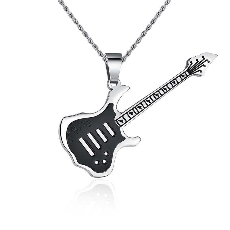 Hiphop Hip-Hop Titanium Steel Pendant Guitar Necklace Men