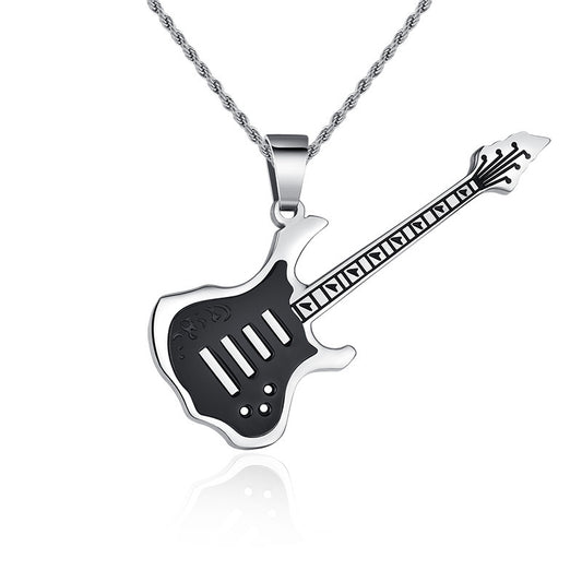 Hiphop Hip-Hop Titanium Steel Pendant Guitar Necklace Men