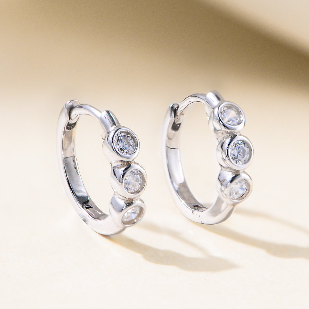 Zircon C-Shaped Earrings, Ear Buckle S925 Silver Commuter Tremella Decoration,