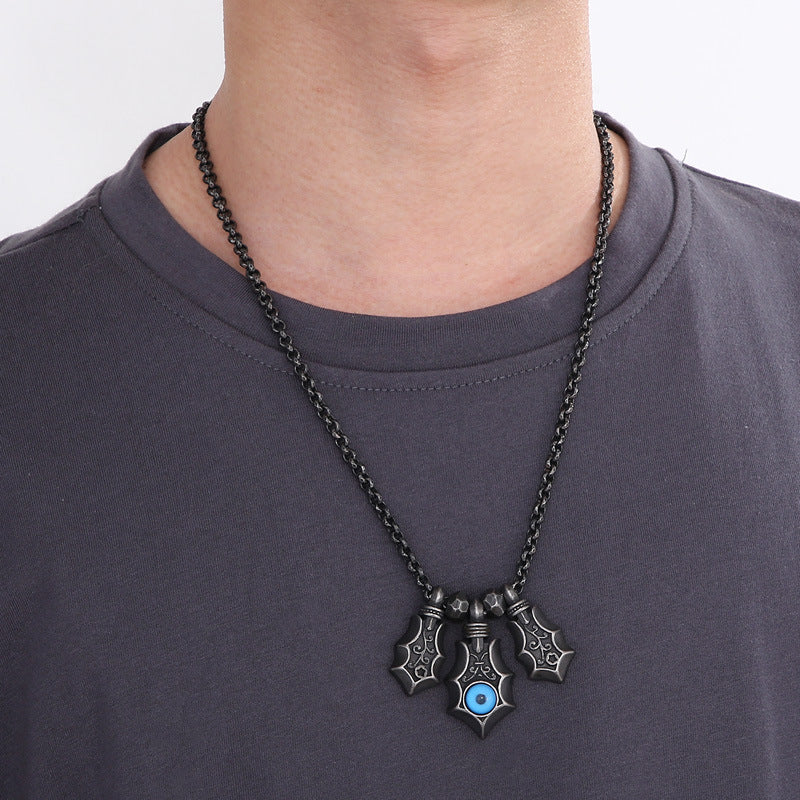 Punk Style Blue Eyes Stainless Steel Men's Pendant, Titanium Steel Retro Devil'S Eye Necklace