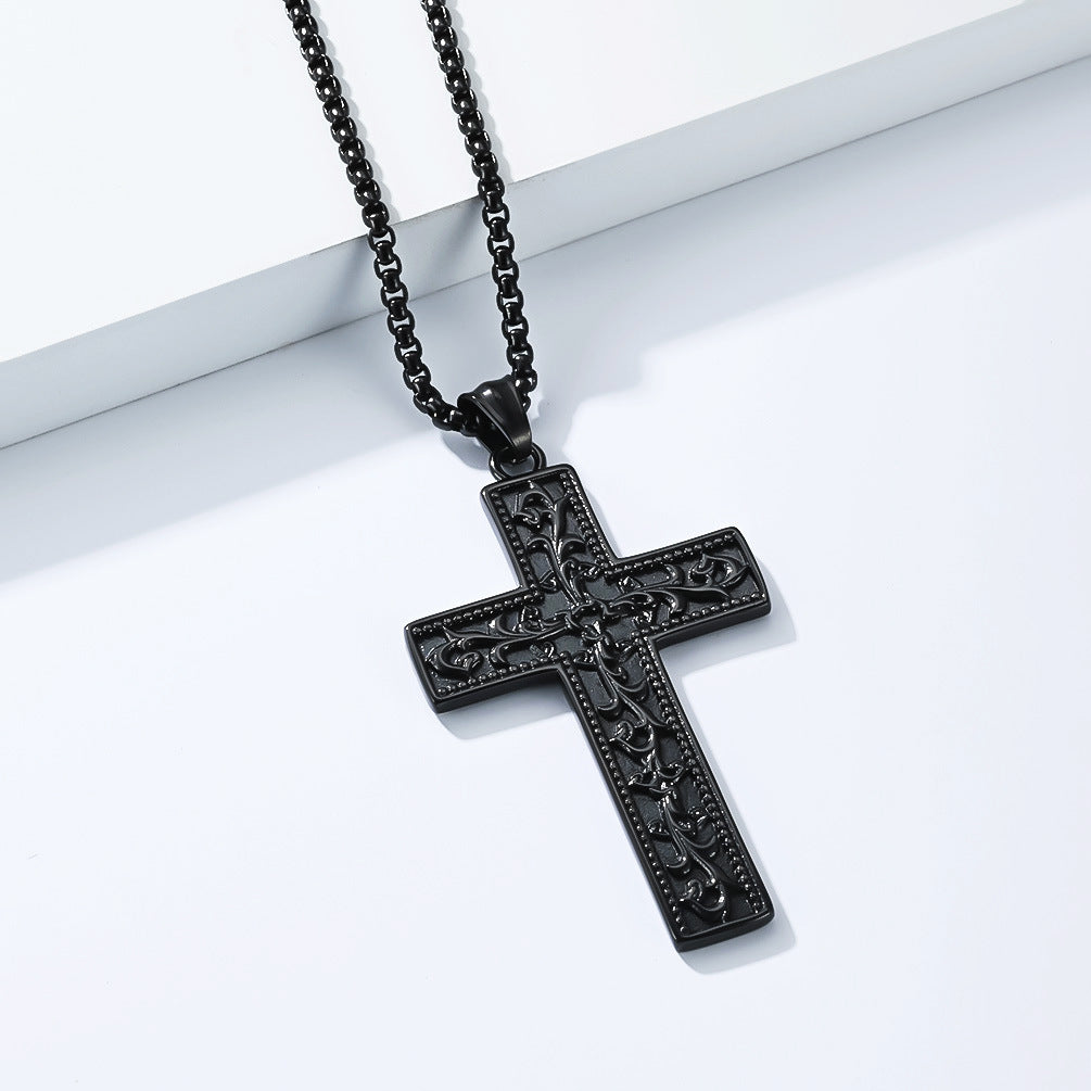 Steel Necklace – Vintage Gothic Cross Pendant For Men Streetwear Everyday Jewelry Statement