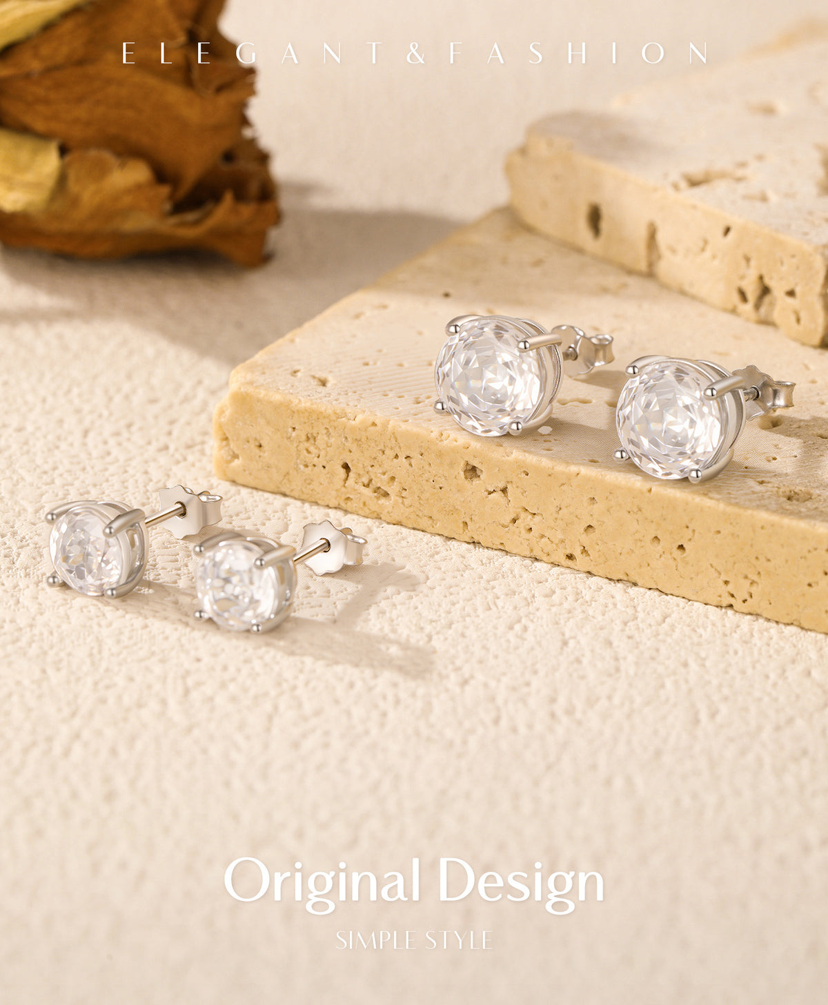 925 Sterling Silver Rose-Cut Zircon Stud Earrings