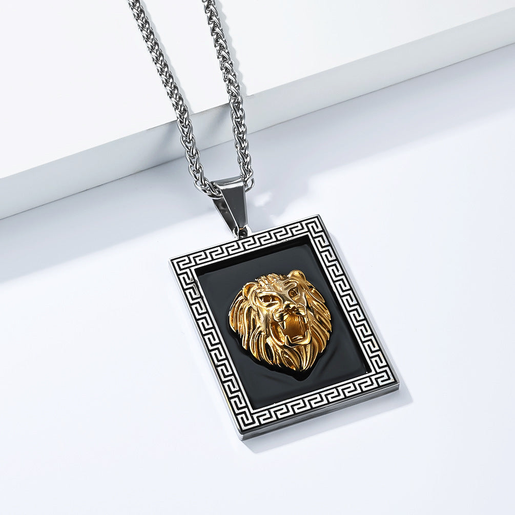 Planderful Lion Head Necklace For Men Steel Titanium Durable Punk Streetwear Pendant Everyday Genie Collection