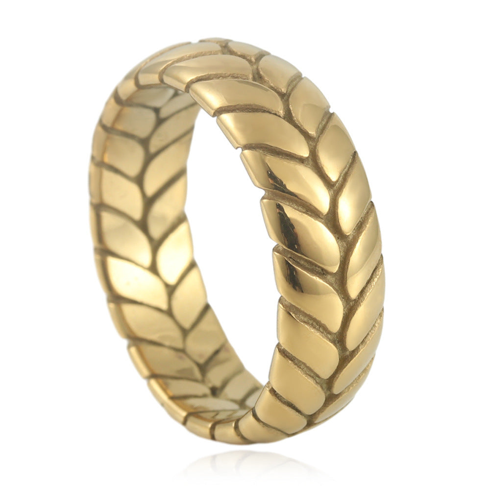 Trendy Titanium Steel Tire Print Ring for Men and Women - Personalized Retro Wheel Design