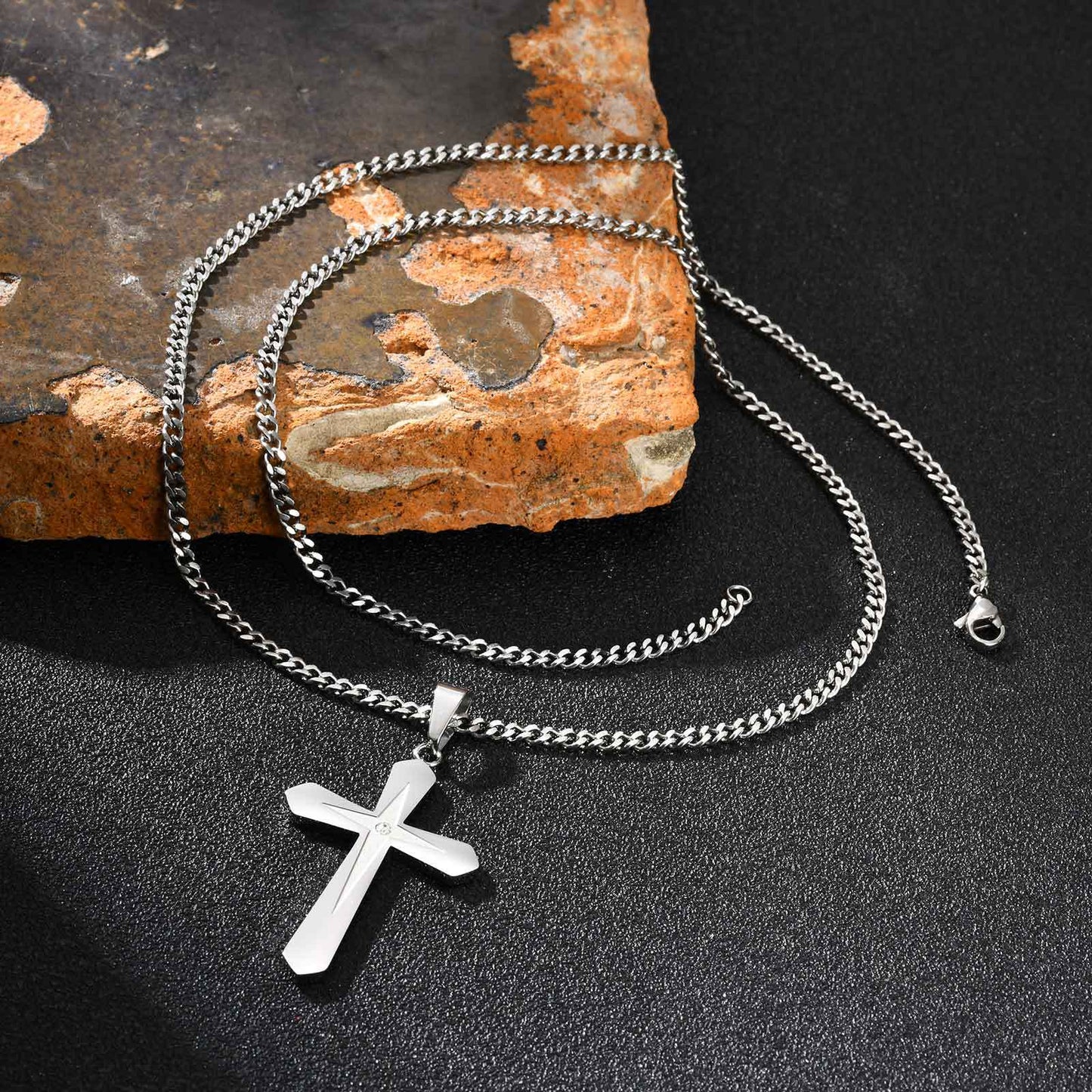 Planderful Stainless Steel Four Point Star Cross Pendant Men