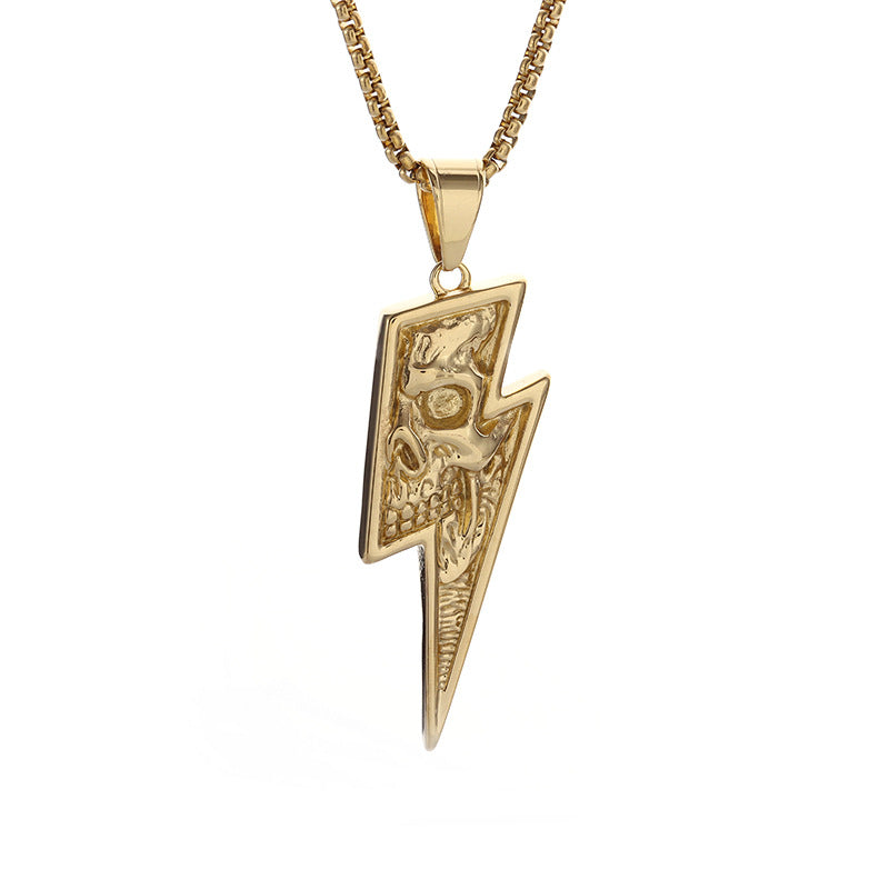 Planderful Titanium Steel Skull Pendant Necklace For Men Durable Retro Punk Lightning Style