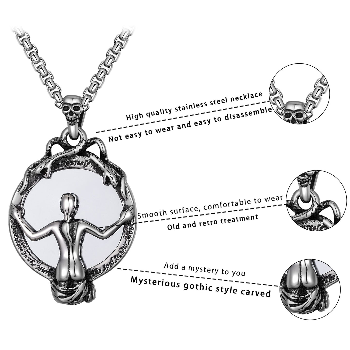 Steel Necklace – Vintage Skull Mirror Pendant