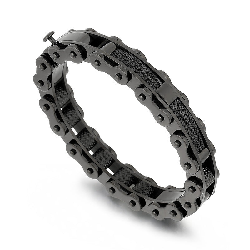 Trendy Steel Wire Bracelet for Men - Rock Fashion Vacuum Electroplated Bicycle Chain Design
