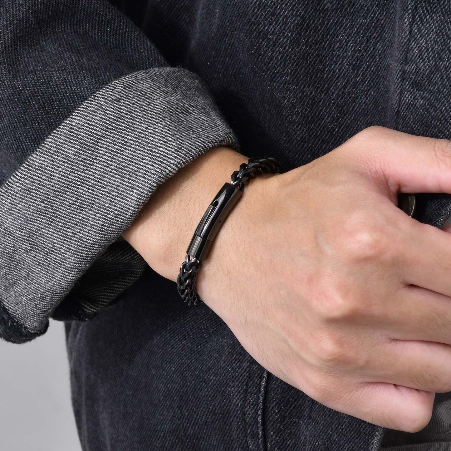 Stainless Steel Bracelet Retro Gray Keel Chain for Men