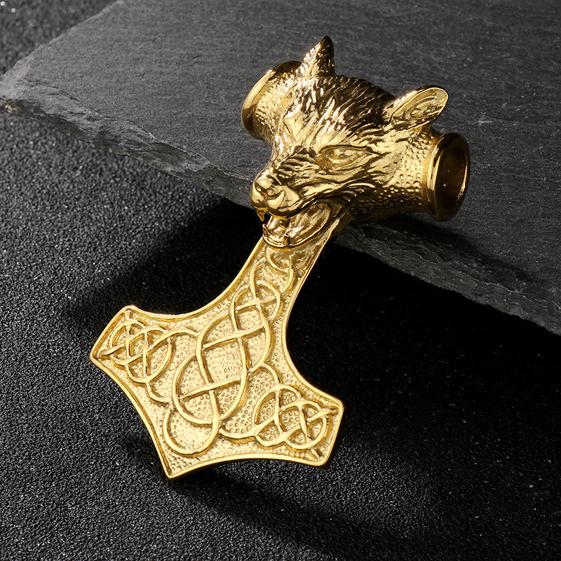 Retro Animal Pendant, Nordic Viking Wolf Head, Lion Head, Goat, Thor'S Hammer, Titanium Necklace