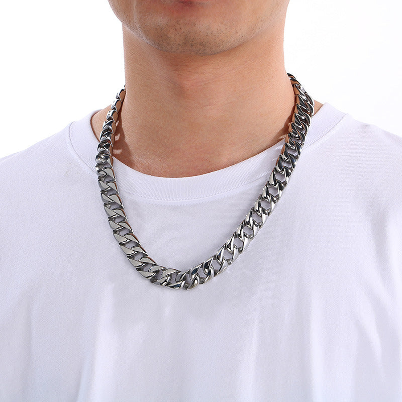 Planderful 15mm Titanium Steel Cuban Chain Necklace For Men