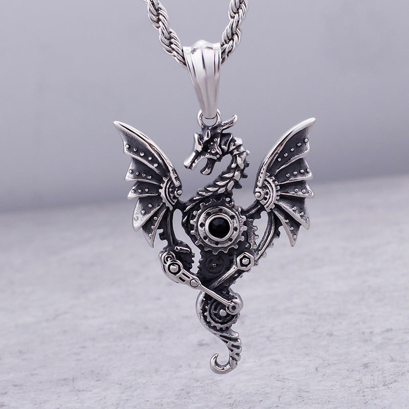 Punk Dragon Pendant for Men - Chinese Zodiac Inspired Stainless Steel Jewelry