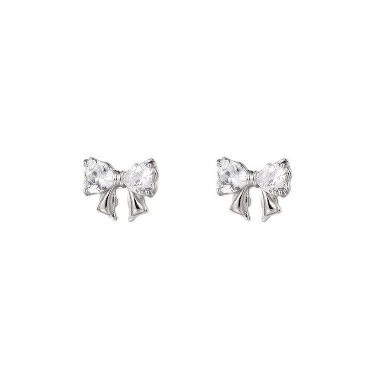 Planderful 925 Sterling Silver Bow Stud Earrings For Women With Pink Zircon Exquisite High End Jewelry