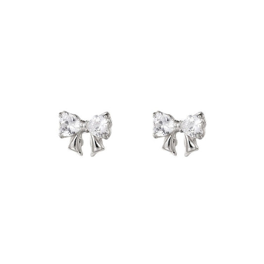 Planderful 925 Sterling Silver Bow Stud Earrings For Women With Pink Zircon Exquisite High End Jewelry