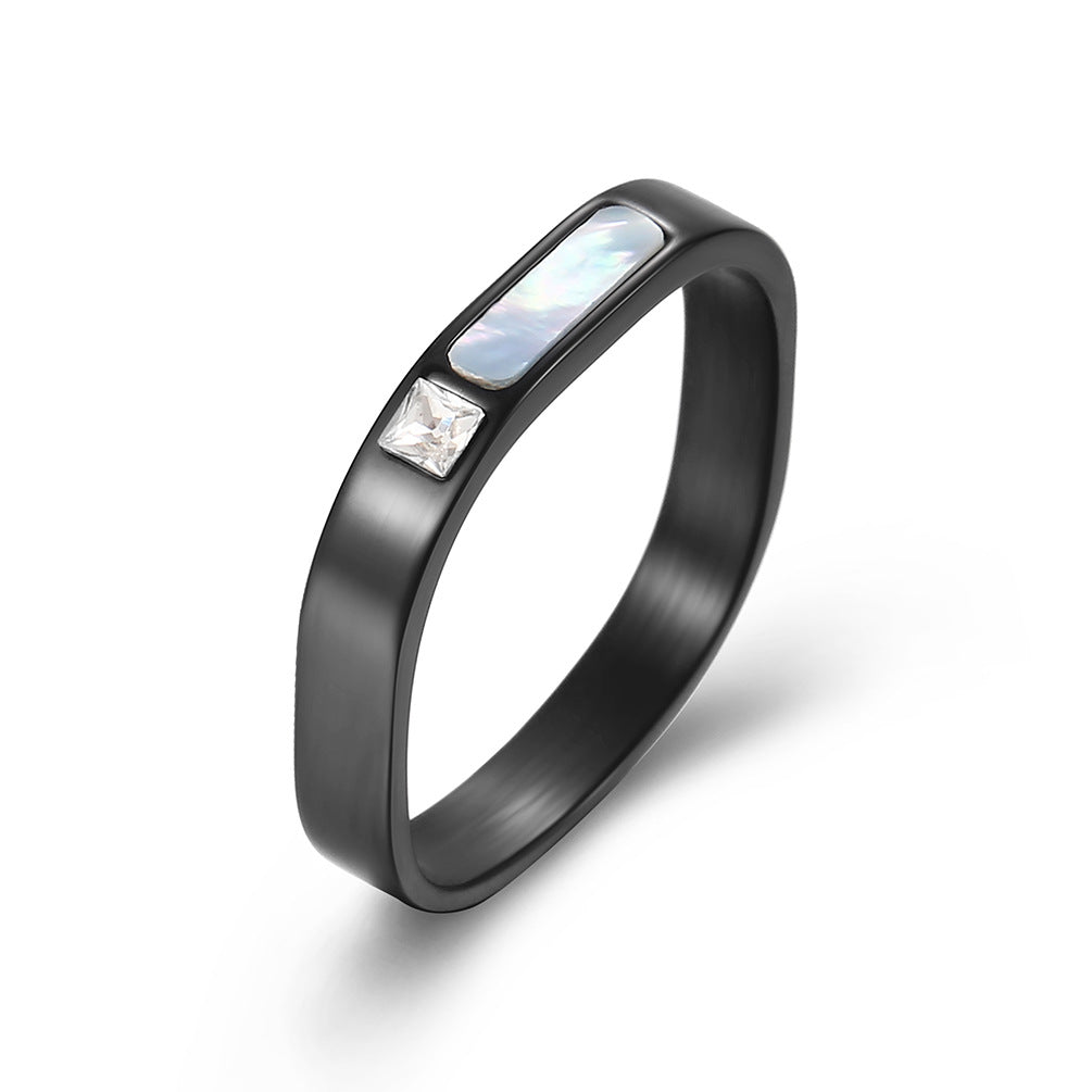Niche Personality Light Luxury Inlaid Shell Titanium Steel Ring