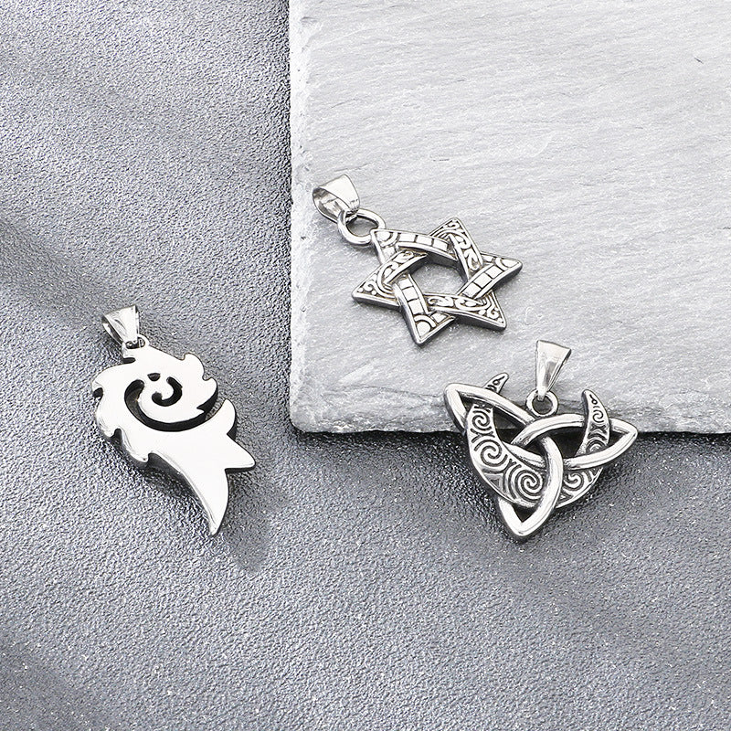 Mythical Moon Celtic Knot Amulet Phoenix Flame Hexagram Titanium Steel Men's Pendant Necklace