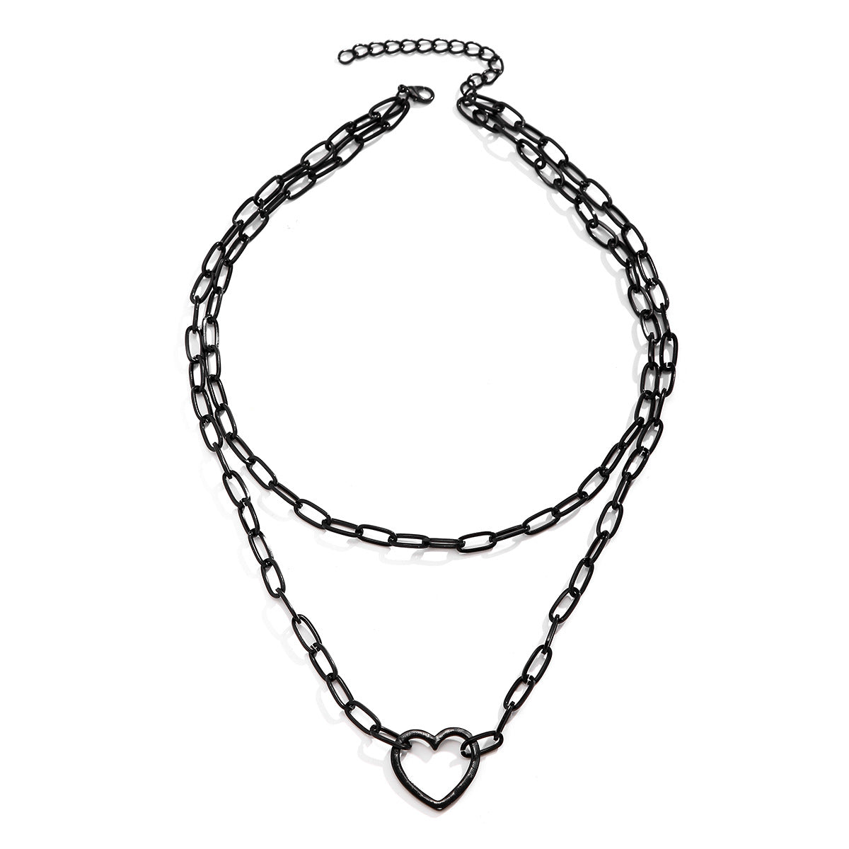 Cyberhip-hop Black Cross Chain Necklace and Retro Heart-shaped Double-layer Collarbone Necklace from Europe and America