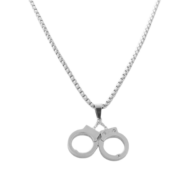 Personalized Retro Titanium Steel Handcuffs Pendant Necklace for Men - Trendy Multi-Color Design