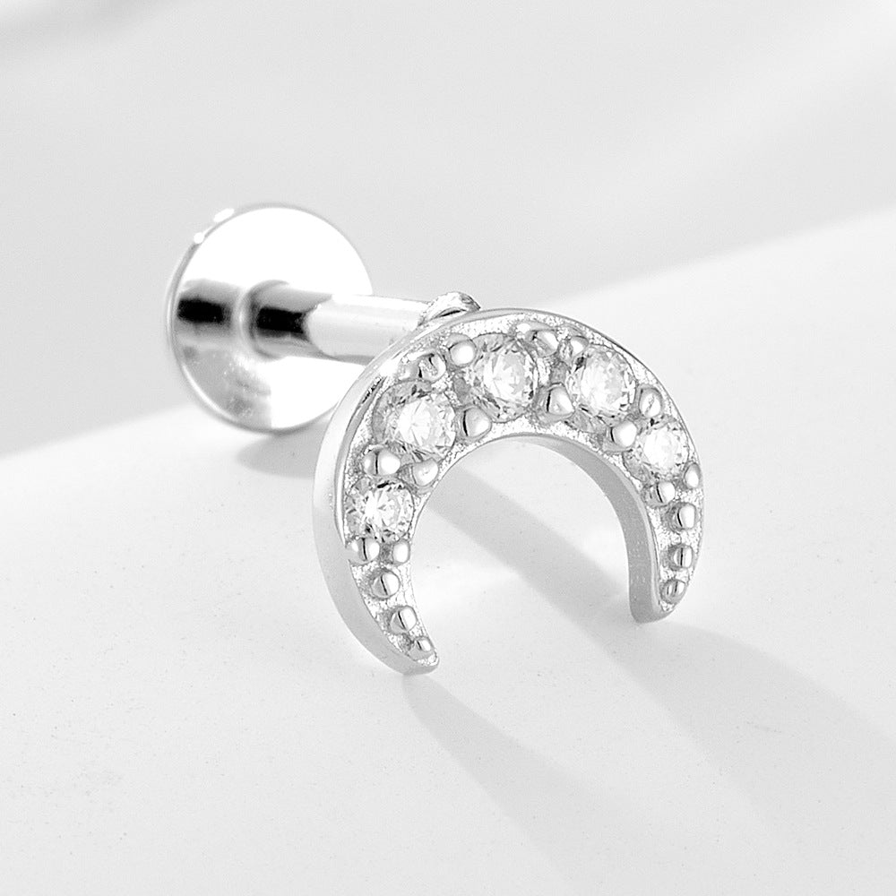 Planderful S925 Sterling Silver Moon Zircon Cartilage Spiral Ear Nails For Cartilage Piercing Lovers Everyday Wear