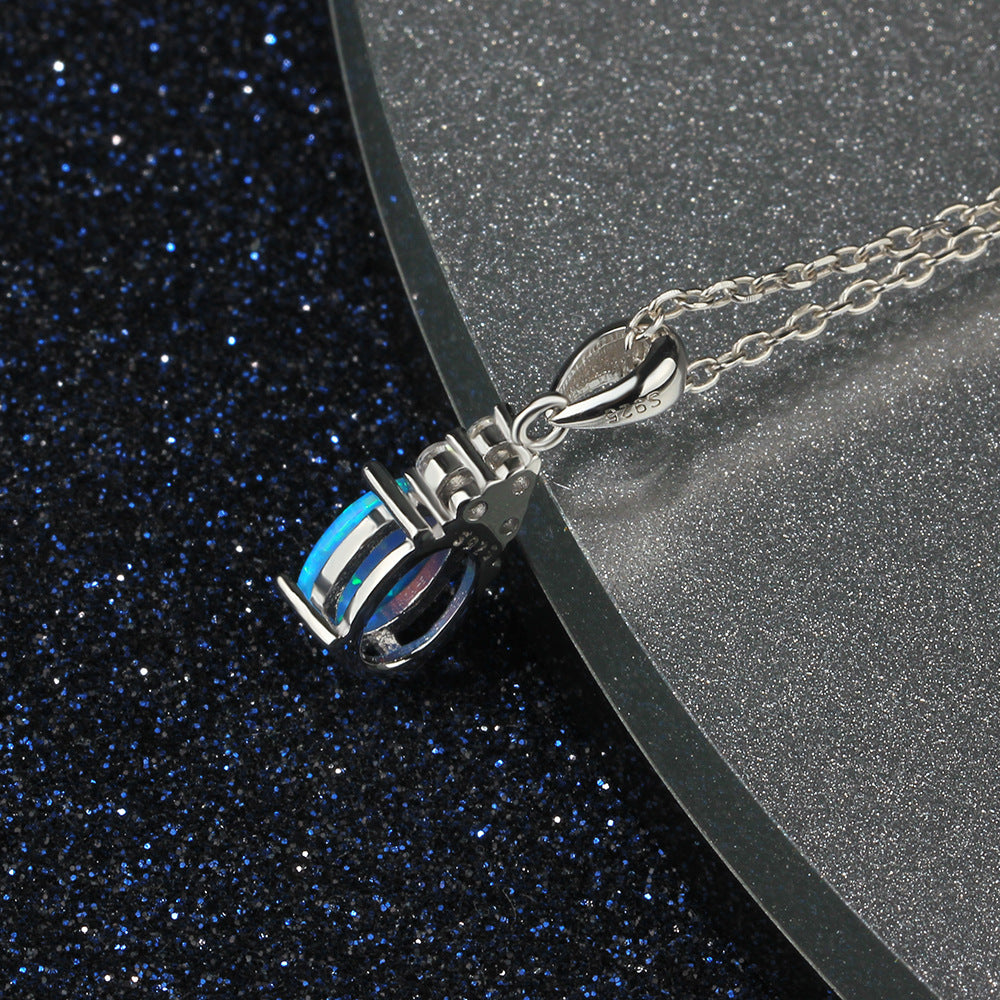 Planderful Jewelry Sterling Silver Opal Necklace With Zircon Accents For Everyday Elegance