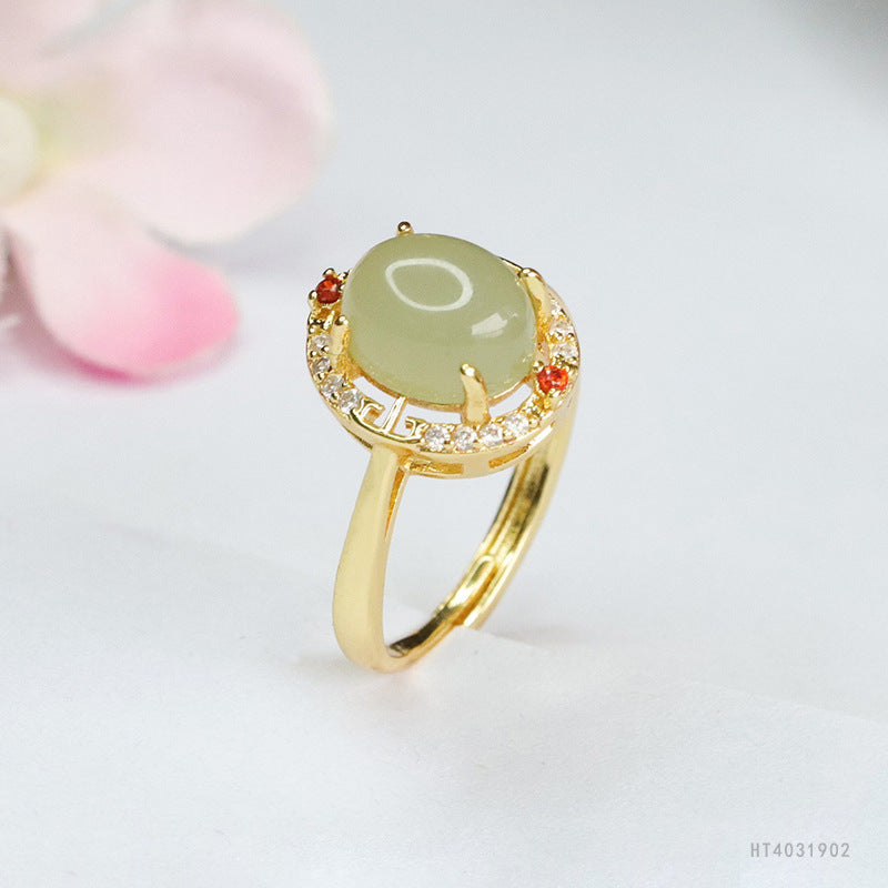 Qingshui Hetian Jade Zircon Halo Ring