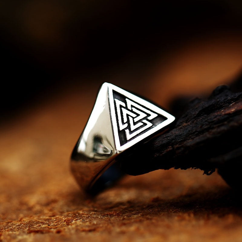 Planderful Odin Rune Ring Stainless Steel Nordic Triangle Logo For Men Unisex Hip Hop Jewelry