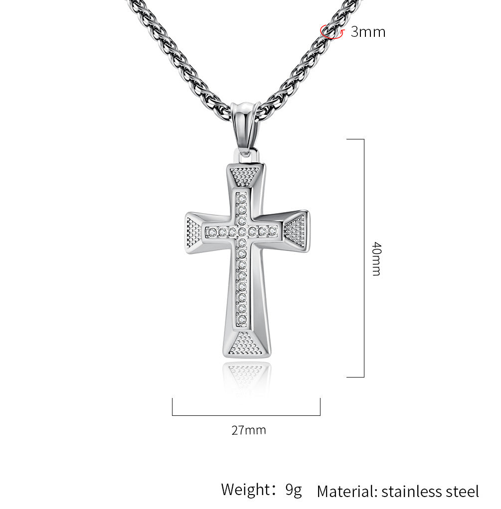 Planderful Cross Necklace Titanium Steel With Zircon Inlays Personalized Hip Hop Pendant Light Luxury