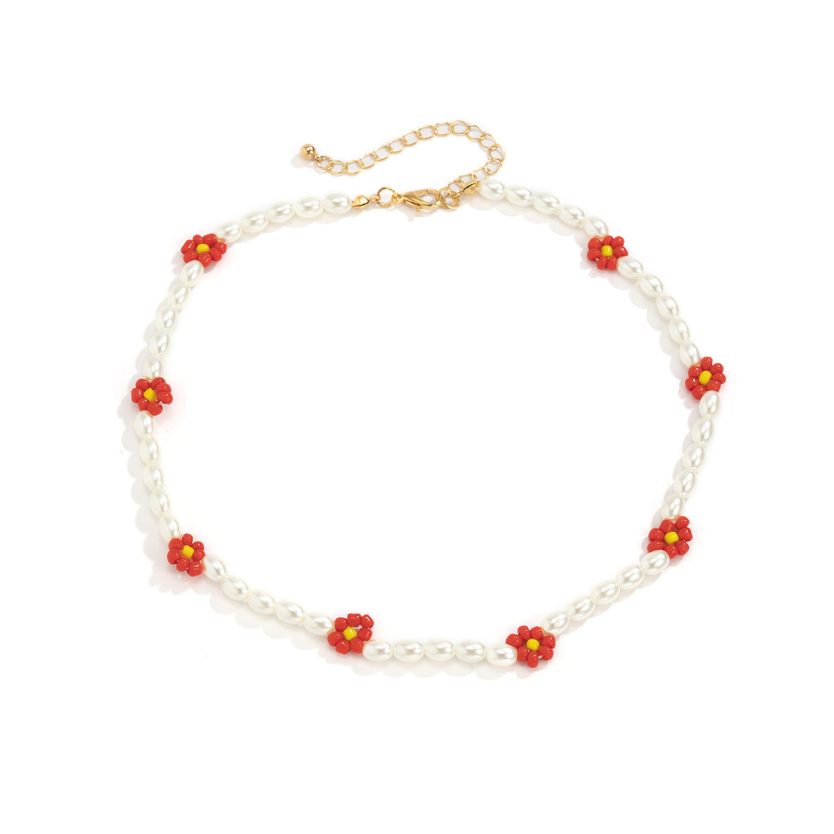 Planderful Vienna Verve Bohemian Daisy Collarbone Necklace Beaded Imitation Pearl For Boho Chic Women