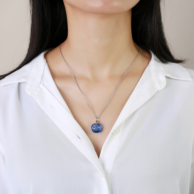 Stainless Steel Green Pink Glass Apple Urn Perfume Pendant Necklace