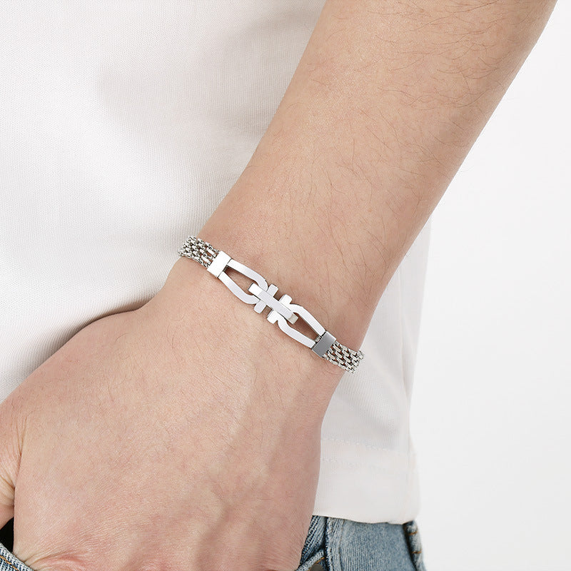 Style Adjustable Day Buckle Woven Bracelet – Daily Stainless Steel Cross Chain Men's