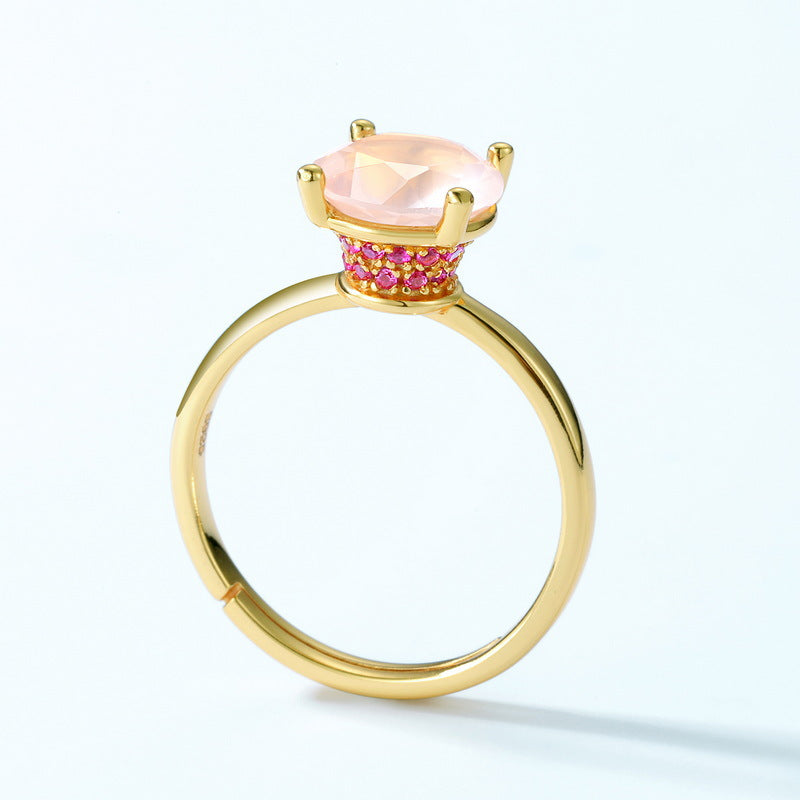 S925 Sterling Silver Pink Crystal Square Ring