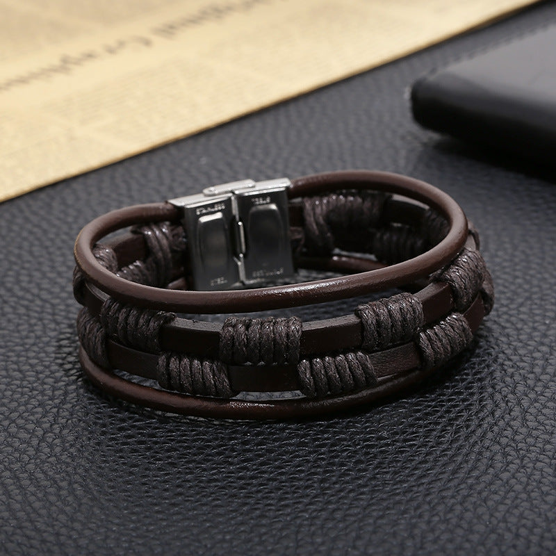 Planderful Durable Stainless Steel Leather Bracelet For Men