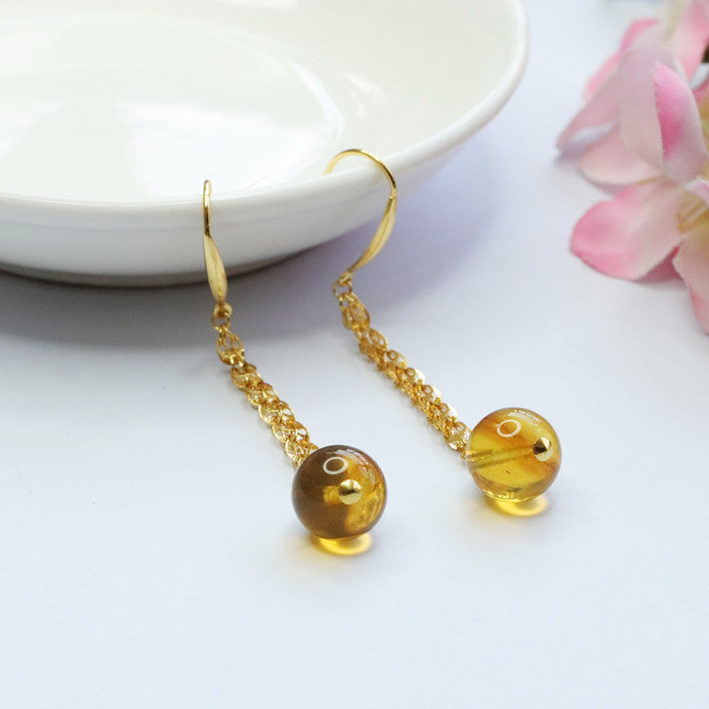 Golden Amber Phoenix-Tail Drop Earrings