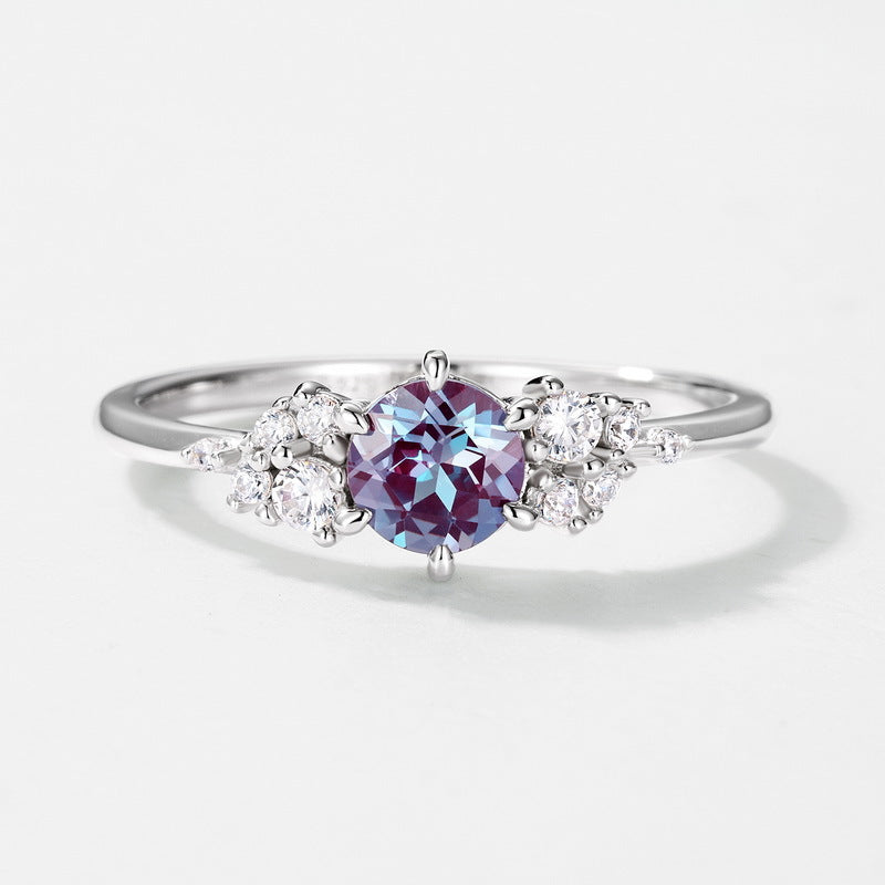 Planderful Jewelry Alexandrite Ring In Sterling Silver Geometric Round Design