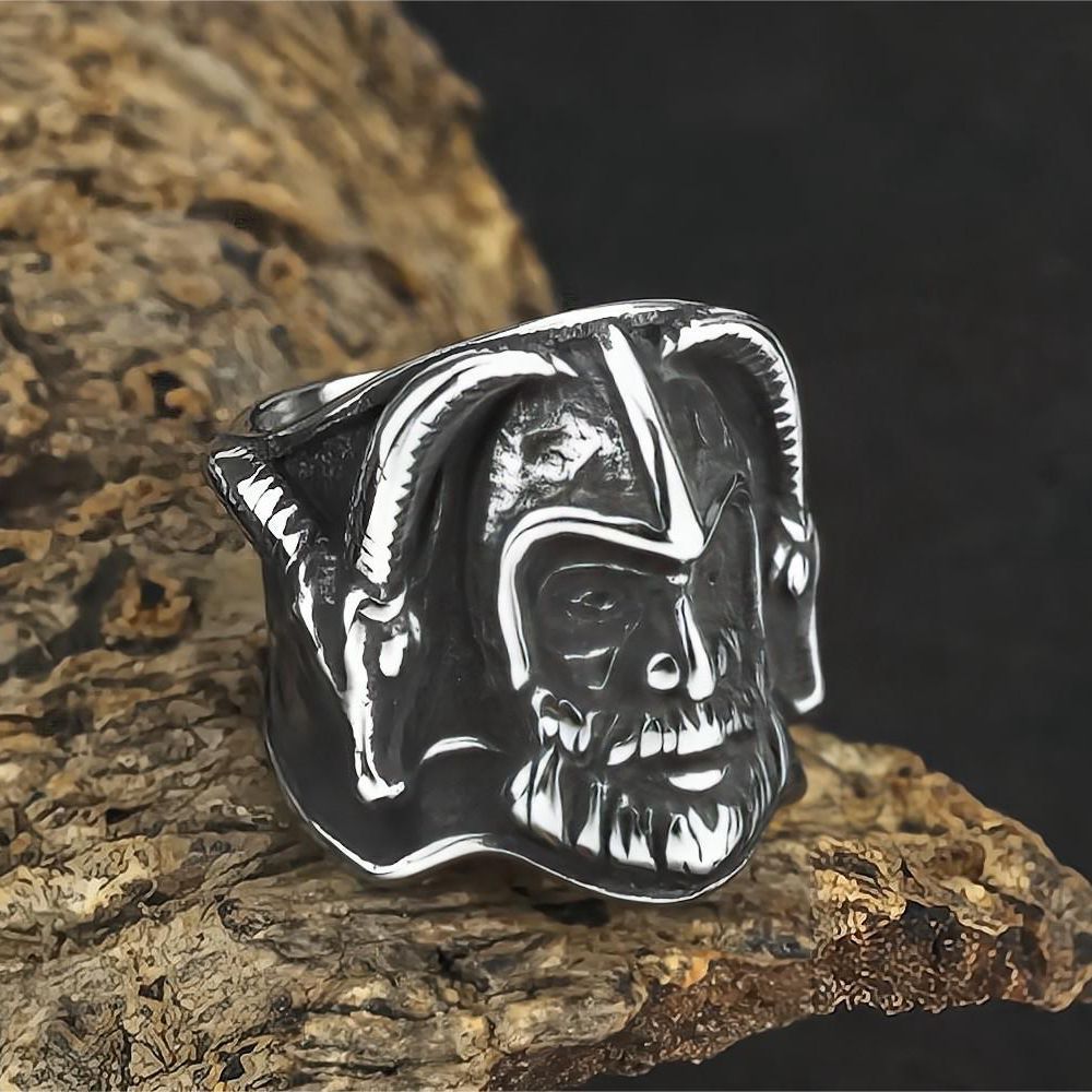 European And American Retro Jewelry Stainless Steel Men's Ring Hip Hop Viking Double Sheephead Warrior Ring