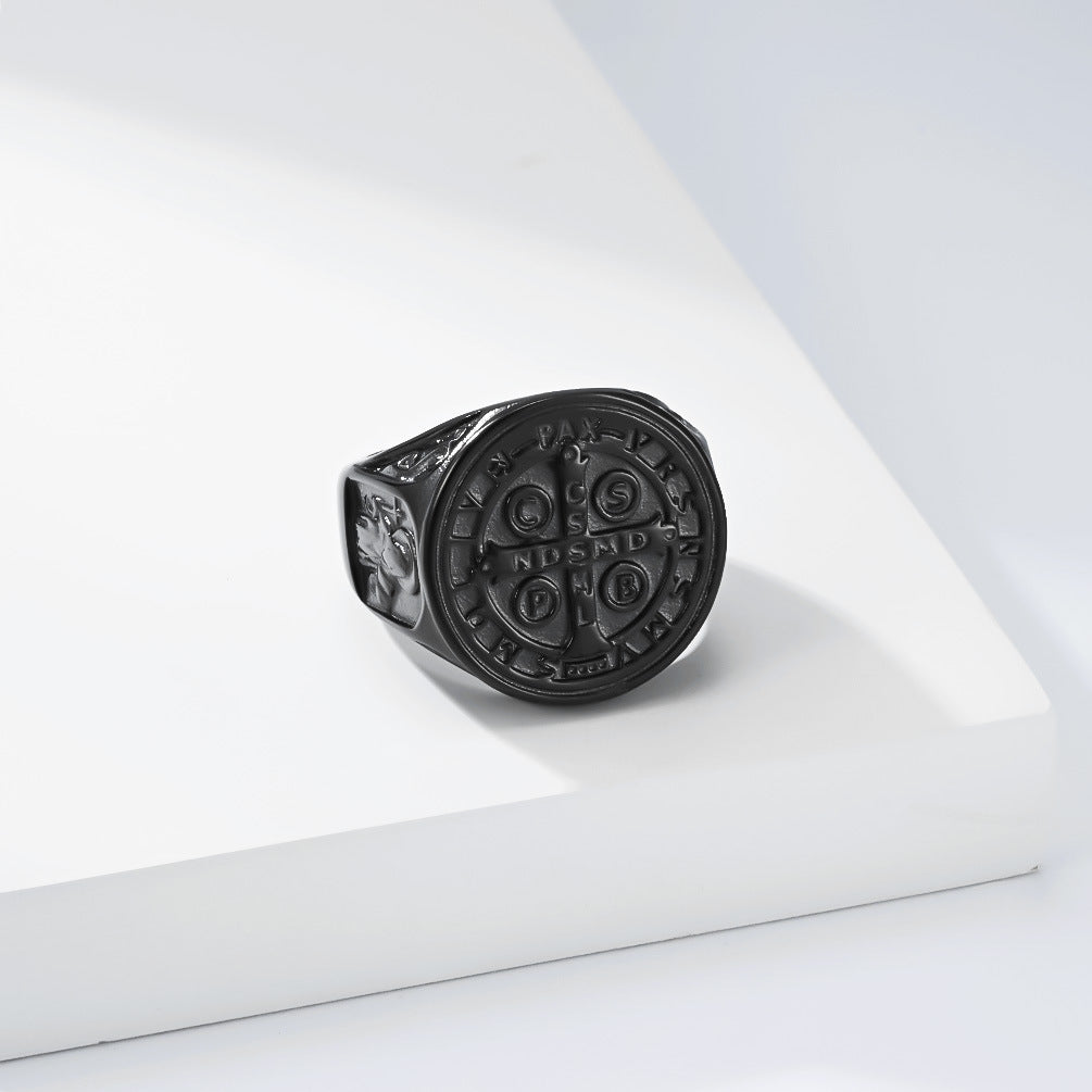Saint Benedict Exorcist Stainless Steel Ring Men's