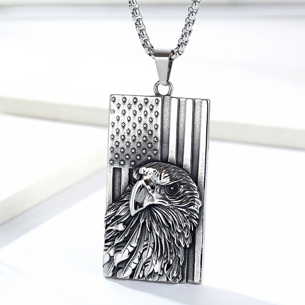 Amazon European and American Stars and Stripes Bald Eagle Necklace for Men