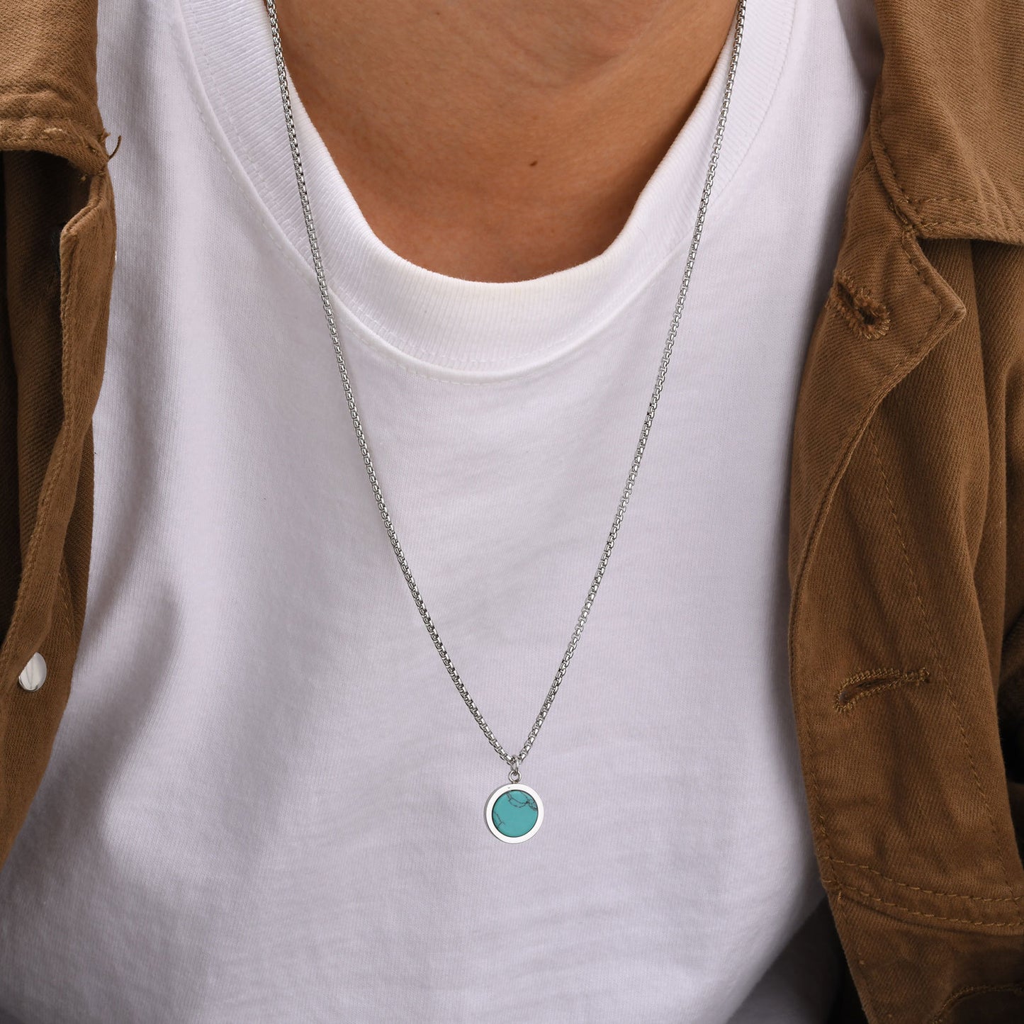 Planderful Abalone Shell Necklace Mens Stainless Steel