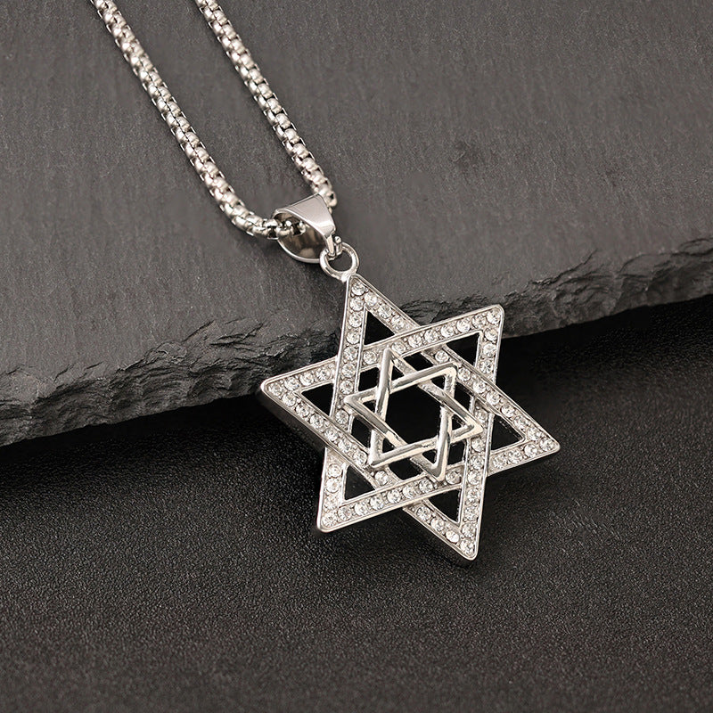 Planderful Everyday Genie Hip Hop Pendant Titanium Steel Gold Plated Zircon Star Of David Hexagram Necklace For Men