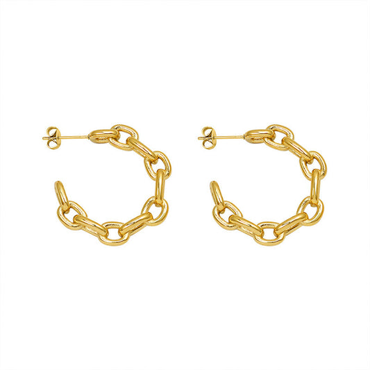 Niche Hip Hop Titanium Steel Earrings with 18k Gold Plating