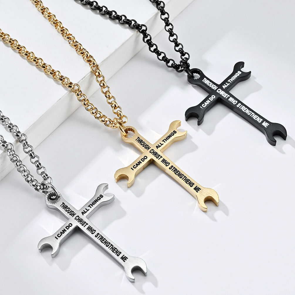 Amazon Stainless Steel Wrench Cross Necklace for Men
