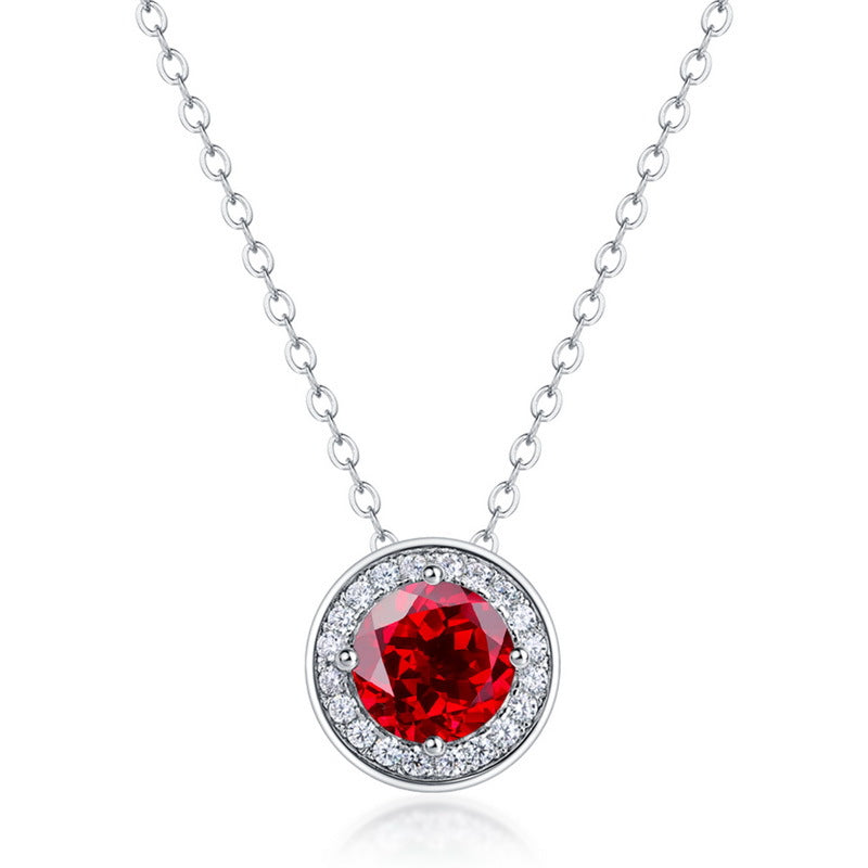 S925 Sterling Silver Lab-Grown Gemstone Round Pendant Necklace